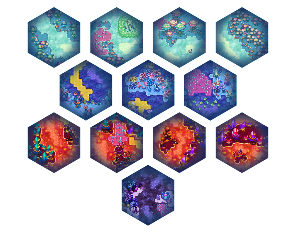 A sampling of the 12 playable missions, I designed the environment assets in the first row and assisted my team in creating the rest of the environments to match