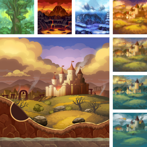 Environment concepts and finished castle background design