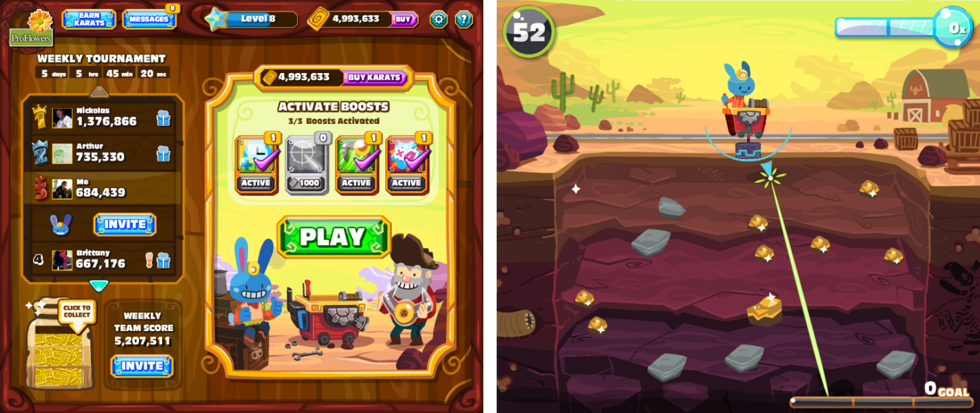 Gold Miner Rush Facebook game UI and background