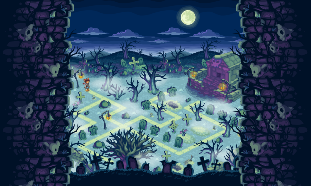 Vector BG, props, and border for graveyard stage