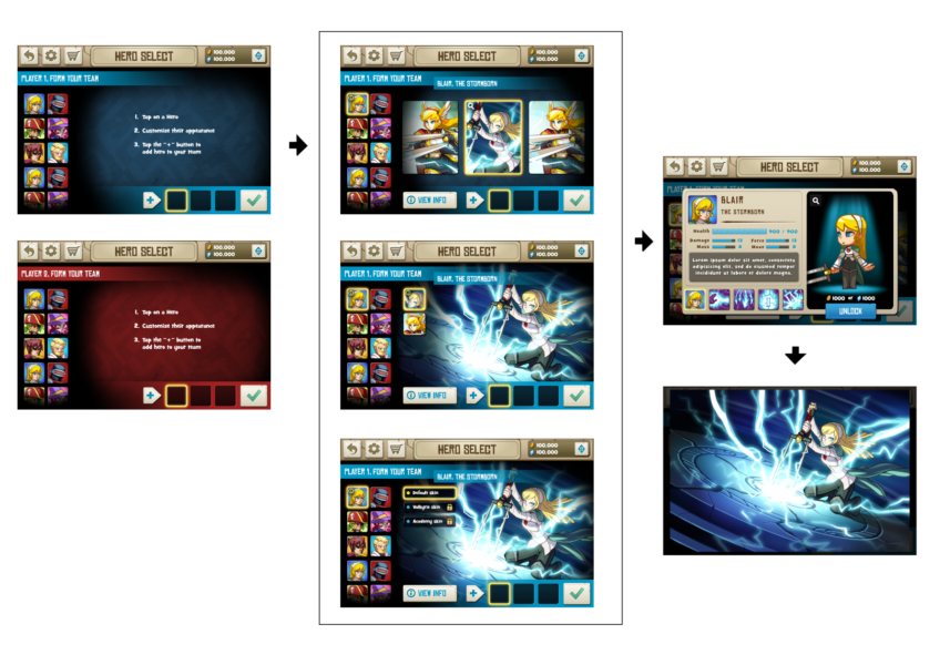 Hero select UI flow and design